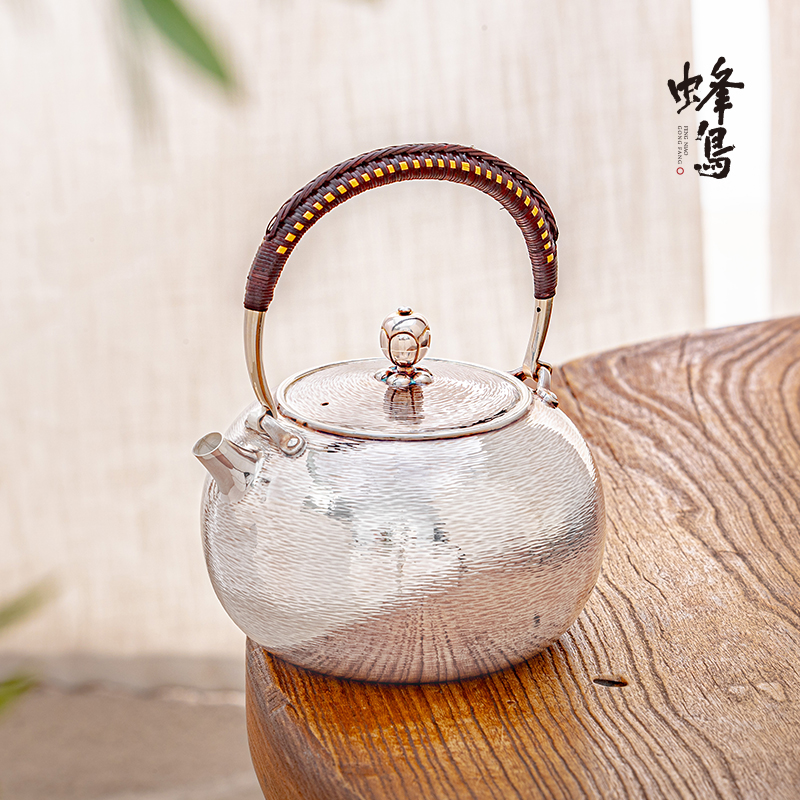 福利品新品预售银壶纯银999烧水壶大容量纯手工拉丝提梁烧水壶