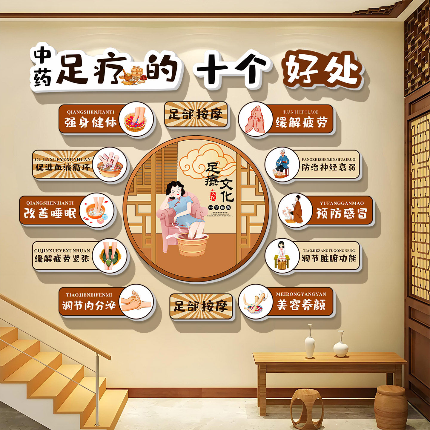 小红书推荐足疗养生店墙贴