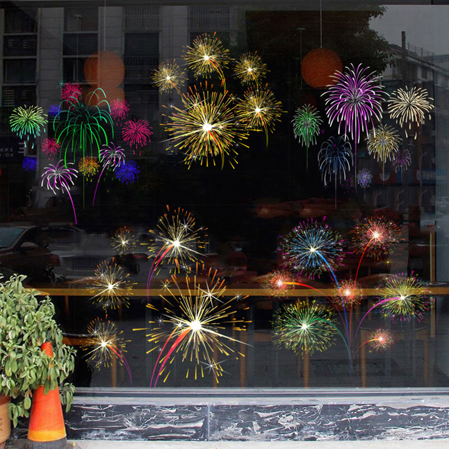 小红书推荐新年装饰烟花图案贴画