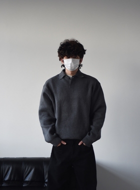 X1617 美式复古cleanfit翻领重磅毛衣男秋冬高级感通勤上衣M1359