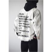 X1617 夹克BC509 牛仔外套休闲工装 春秋美式 字母印花破坏毛边长袖