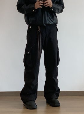 X1617 春秋新款美式嘻哈小众个性大口袋工装裤宽松阔腿裤直筒裤男