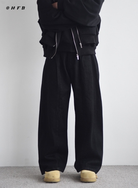 X1617 美式高街cleanfit复古水洗原牛宽松阔腿直筒牛仔裤长裤6652