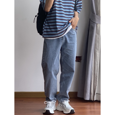 x1617直筒宽松长裤青色基础