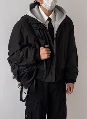 X1617 美式cleanfit复古短款休闲加厚棉服翻领外套上衣夹克男0215