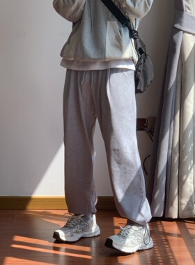 X1617 一条裤脚可调节版型百搭的宽松纯色卫裤~【165的岛羊推荐】