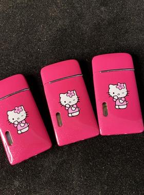抖音爆款粉色凯蒂猫卡通少女粉色可视气体红色火焰超薄防风打火机