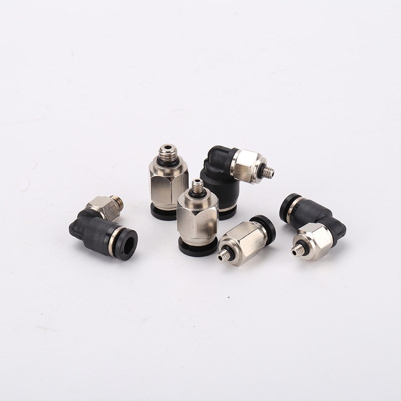 微型迷你气动接头PC4-M3螺纹直通铜镀镍快速接头PRL6-M5弯直角接