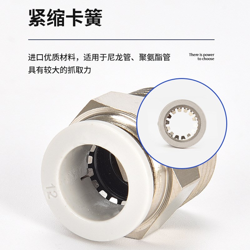 亚德客型铜软e管快插白色不锈钢PC螺纹直通接头PC8-01高端气动接