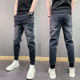 青年休闲牛仔裤 春秋痞帅潮牌潮流高级复合水洗渐变修身 小脚男士 子