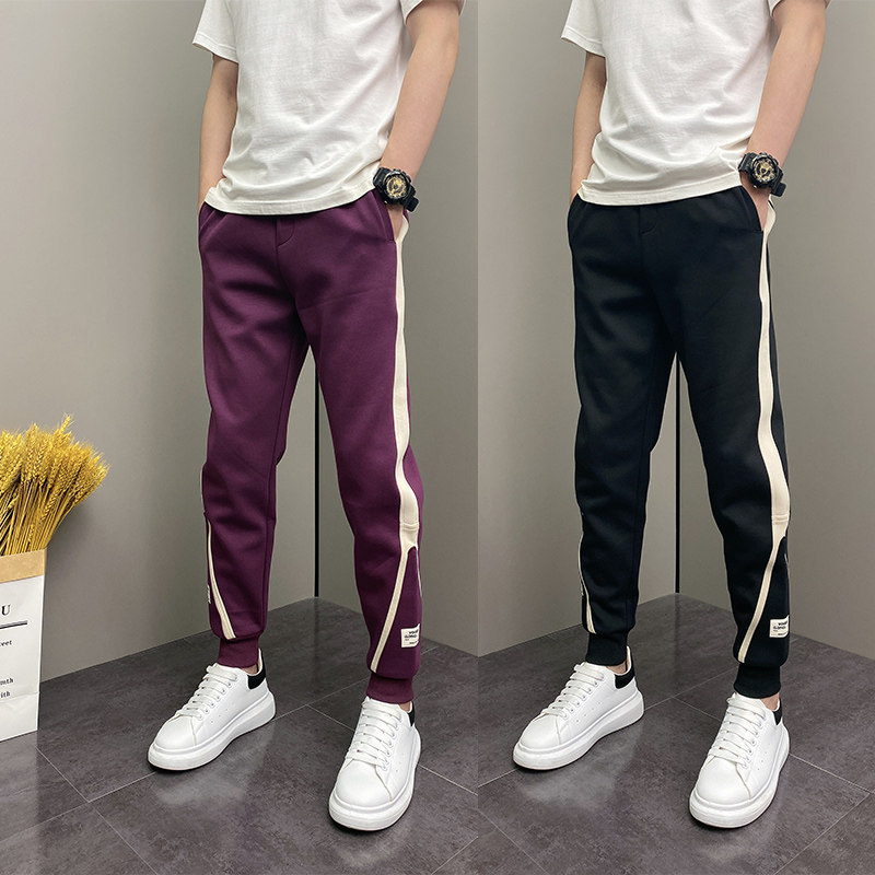 2026年春秋季潮流韩版痞帅条纹时尚简约美式宽松哈伦小脚男士卫裤