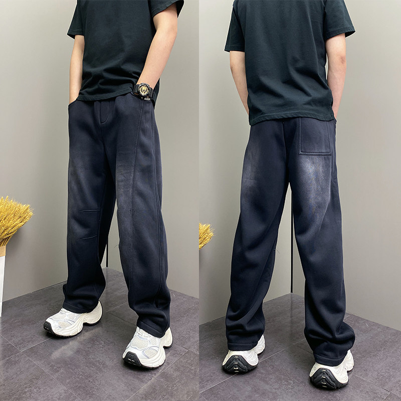 2025冬季加绒阔腿高街哈伦裤男士大码宽松运动卫裤痞帅直筒弯刀裤,男装,牛仔裤,淘宝优惠券,粉丝福利购,淘宝优惠卷