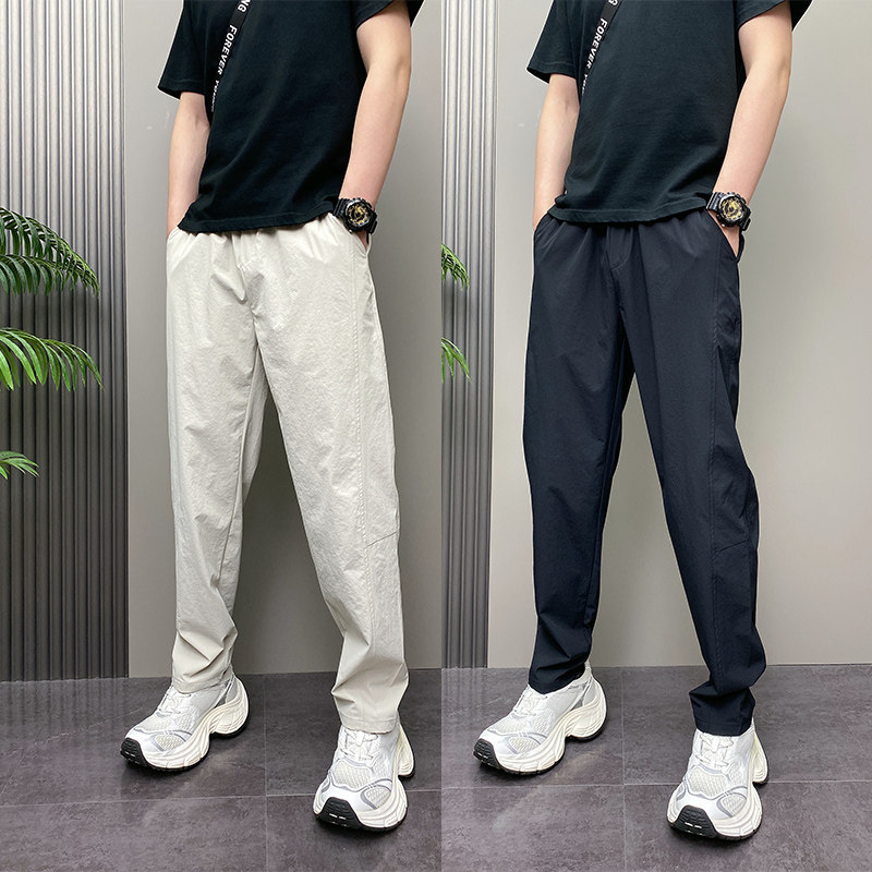2026年夏季薄款潮流韩版痞帅宽松哈伦裤青年男士纯色休闲直筒裤子