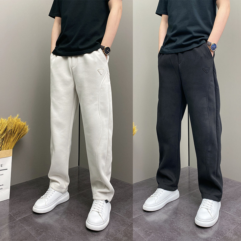 2026原创春秋季潮流韩版宽松哈伦直筒阔腿裤个性绣标男士休闲卫裤