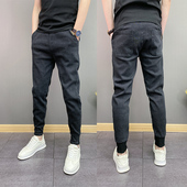 青年休闲弹力牛仔裤 春秋季 子 高级条纹修身 小脚束脚裤 男士 潮流韩版