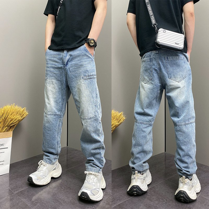 男裤夏季薄款水洗蓝色磨白青年男士休闲修身痞帅百搭牛仔长裤子男