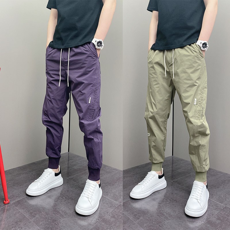 2025年夏季薄款潮流韩版痞帅时尚简约刺绣青年男士束脚休闲裤子男,男装,休闲裤,淘宝优惠券,粉丝福利购,淘宝优惠卷