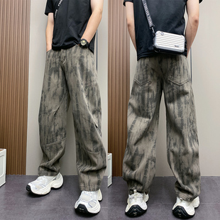 子 子痞帅垂感流行水洗裤 2025秋冬加绒加厚宽松弯刀裤 男微阔直筒裤