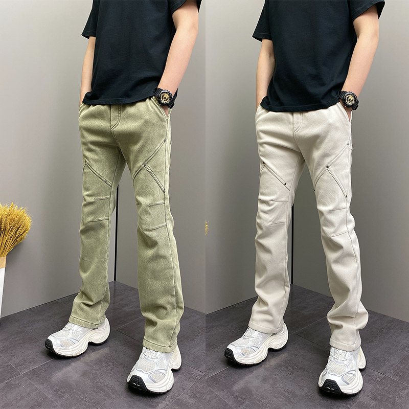 加绒原创爆款冬季纯色铆钉高级设计感青年男士休闲牛仔喇叭裤子男,男装,休闲裤,淘宝优惠券,粉丝福利购,淘宝优惠卷