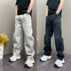 美式 休闲牛仔裤 网红原创爆款 痞帅纯色男士 宽松哈伦直筒阔腿裤 春季