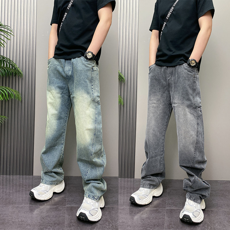 美式弯刀牛仔裤男款春秋季潮牌宽松直筒阔腿裤潮牌痞帅男生裤子潮,男装,牛仔裤,淘宝优惠券,粉丝福利购,淘宝优惠卷