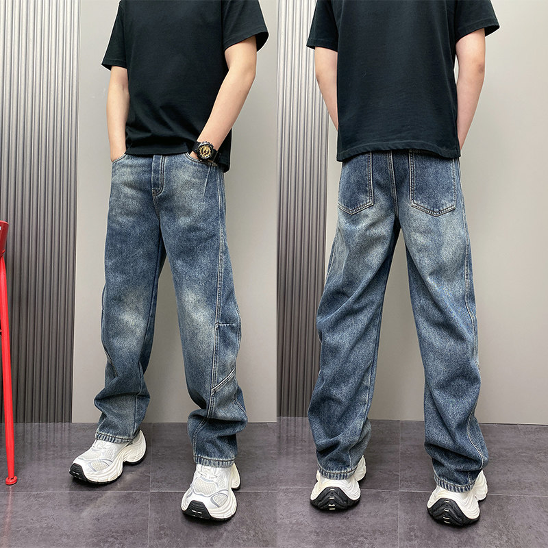 2026冬季新款韩版宽松青年休闲裤美式高街痞帅加绒水洗牛仔裤男士