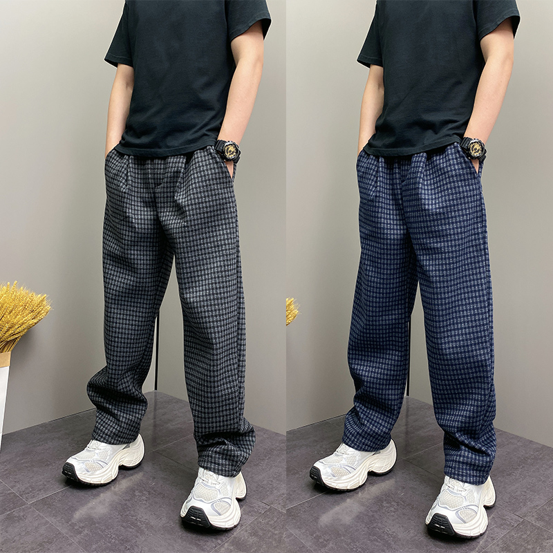 男士潮流格子拼色满印休闲裤