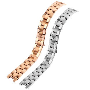 凹型钢带表链 适配ROSSINI罗西尼7898 519898女凹口精钢表带14mm