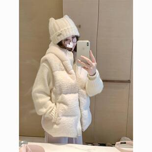 2025冬季高级感连帽开衫马甲外套女学生叠穿针织圆领毛衣两件套装