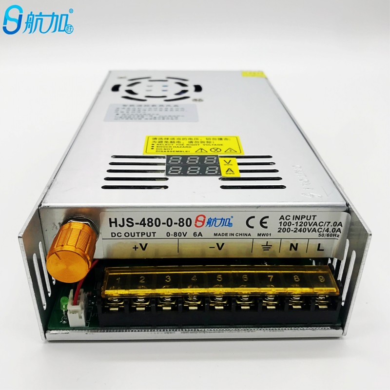 双数显可调电源0-80V6A直流电压电流数显开关电源HJS-480-0-80