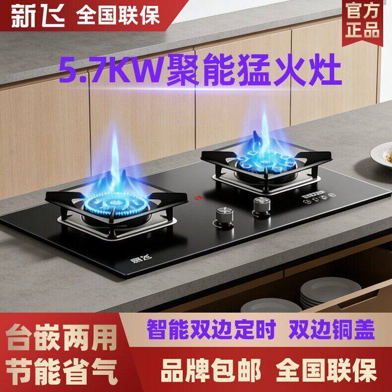 新飞家用瓦斯炉双口瓦斯炉瓦斯灶液化气灶瓦斯炉台嵌两用定时猛火