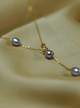 紫色珠珠Y字流苏锁骨链气质轻奢纯银百搭抽拉项链