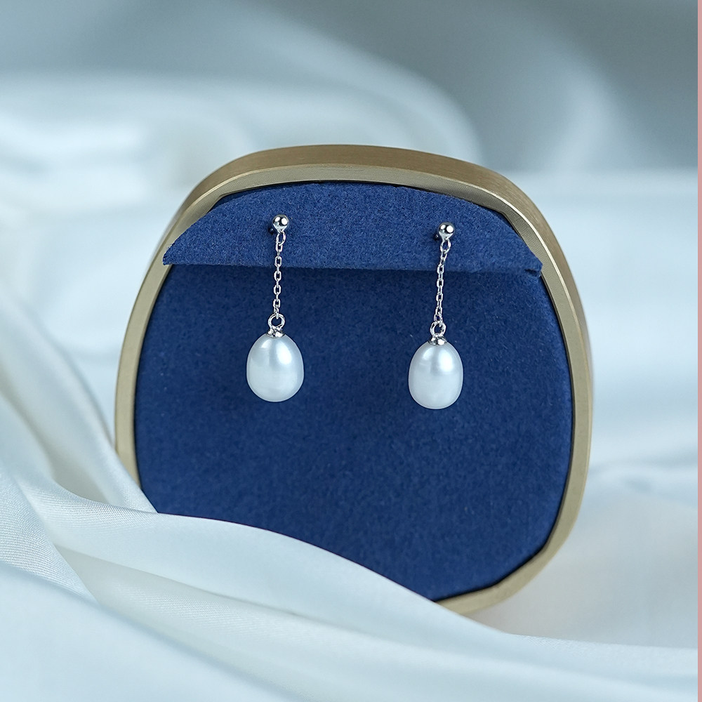 丽沁s925经典水滴天然珍珠耳环纯银o子链条流苏简约气质耳饰