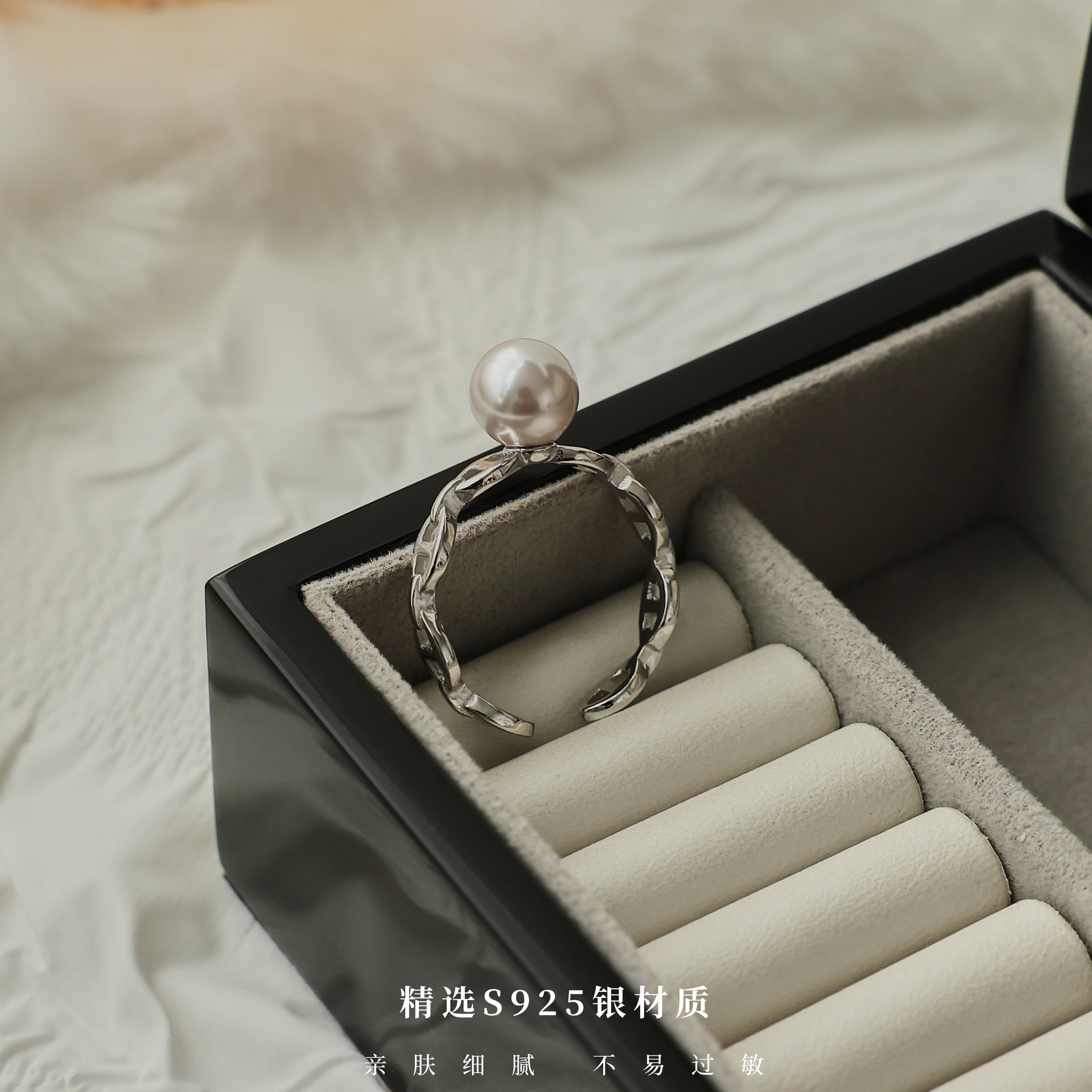 曼塔玫瑰紫珠猪鼻子开口银戒指女