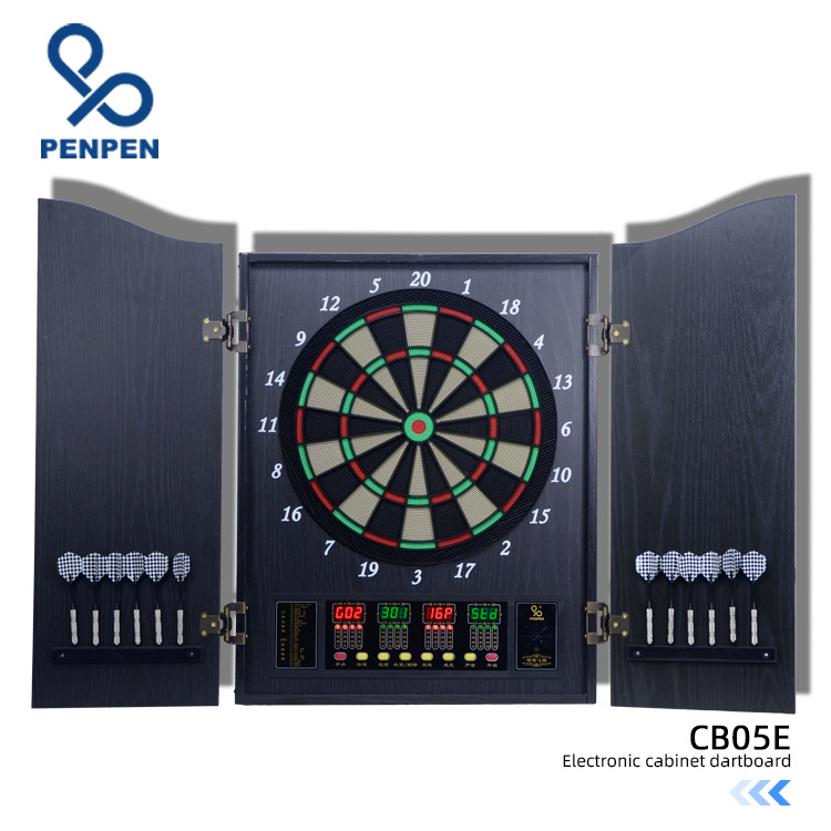 跨境PENPEN厂家供应豪华电子木箱飞镖靶18寸自动计分式飞镖盘