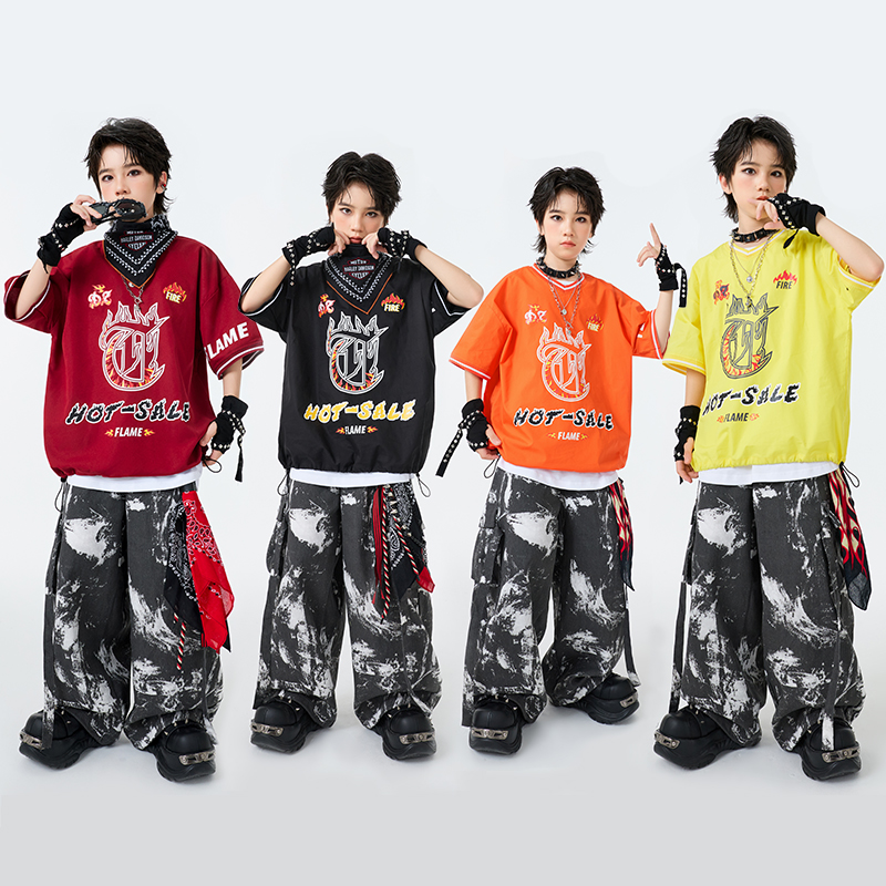 儿童街舞演出服少儿hiphop嘻哈风潮牌男童炸街架子鼓表演服蹈服装