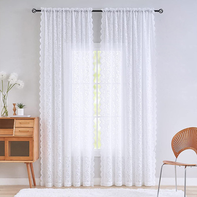 法式复古蕾丝纱帘卧室阳台飘窗窗纱白纱隔断波浪花边韩式田园窗帘