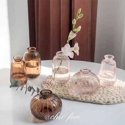 彩色玻璃小花瓶简约小口插花瓶水培鲜花家居工艺品摆件花器