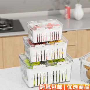 三件套家用冰箱收纳盒透明PET果蔬密封保鲜盒食品保鲜收纳盒 日式