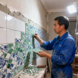 陶瓷马赛克不规则青花瓷片背景墙户外装饰墙砖厨卫地砖碎片贴画图