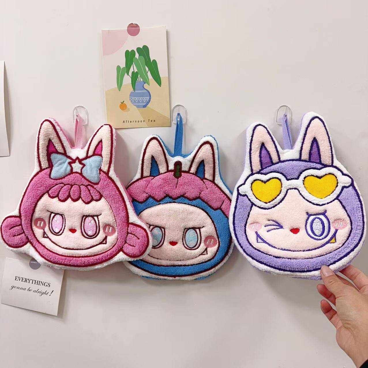 labubu擦手巾拉布布可爱吸水珊瑚绒毛巾加厚不掉毛可挂式吸水抹布