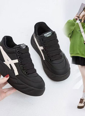 棉鞋真皮2024冬季女大棉软底运动面包鞋面包底雪地加绒加绒防滑