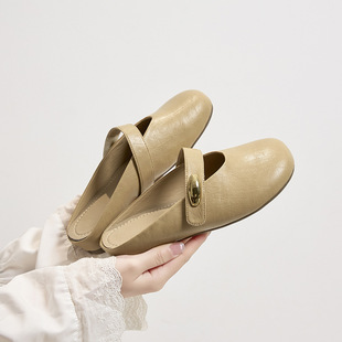 凉鞋女2025夏季玛丽珍女鞋新款一脚蹬平底法式配裙子包头半拖女