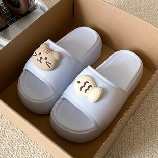 夏天厚底增高EVA拖鞋女生外穿可爱小鱼小猫超轻舒适耐穿一字拖
