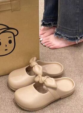 网红拖鞋女2024新款夏季外穿时尚蝴蝶结软底家居室内防滑半拖凉鞋
