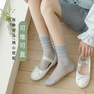 薄款 夏季 蕾丝冰冰袜堆堆袜女月子白色中筒袜 买三送二到手5双