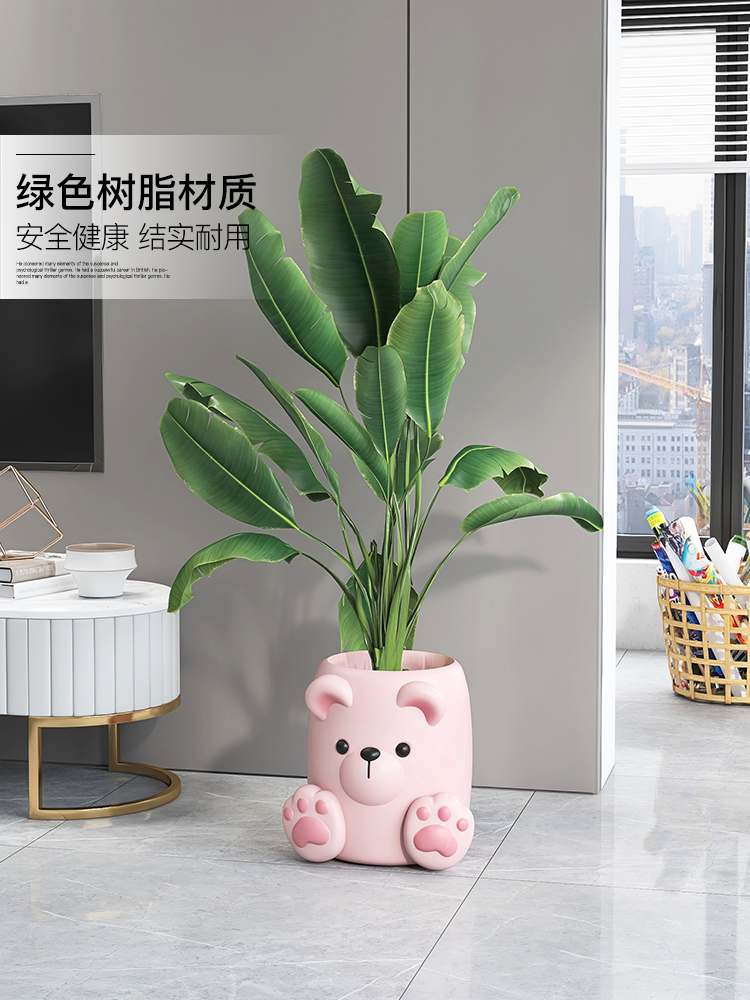 可爱的熊模拟绿色植物花瓶花盆客厅落地式装饰品大盆电视柜入口乔