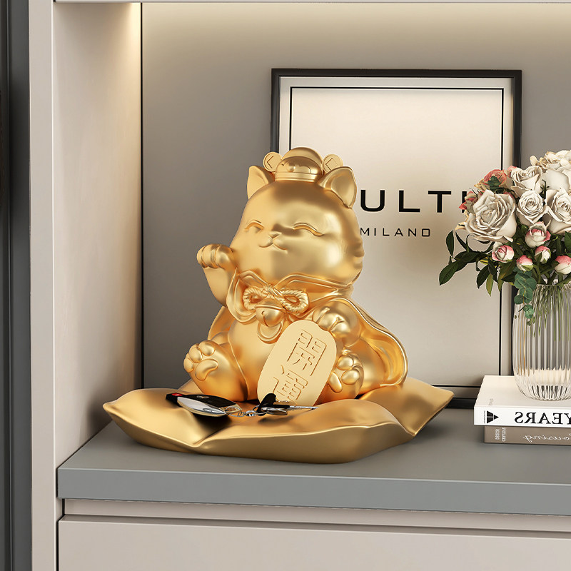 招财猫客厅入户玄关钥匙收纳摆件前台开业礼物收银台轻奢高级感