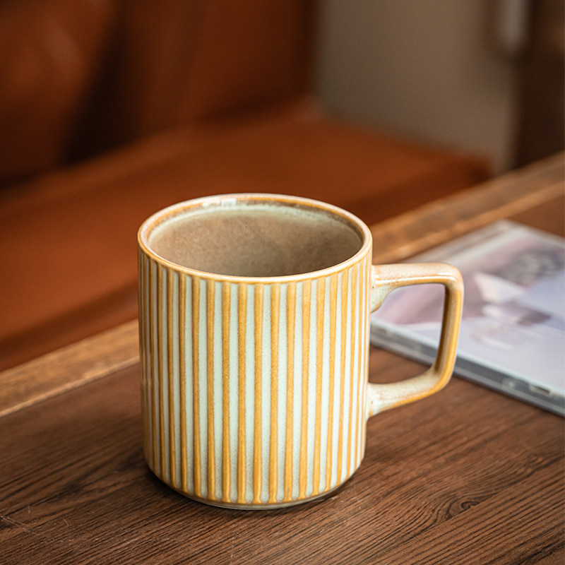 竖纹复古马克杯家用陶瓷水杯