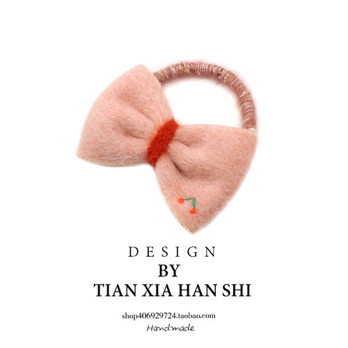 毛呢蝴蝶结儿童发圈刺绣樱桃宝宝头绳柔软毛绒女童扎辫不伤发皮筋
